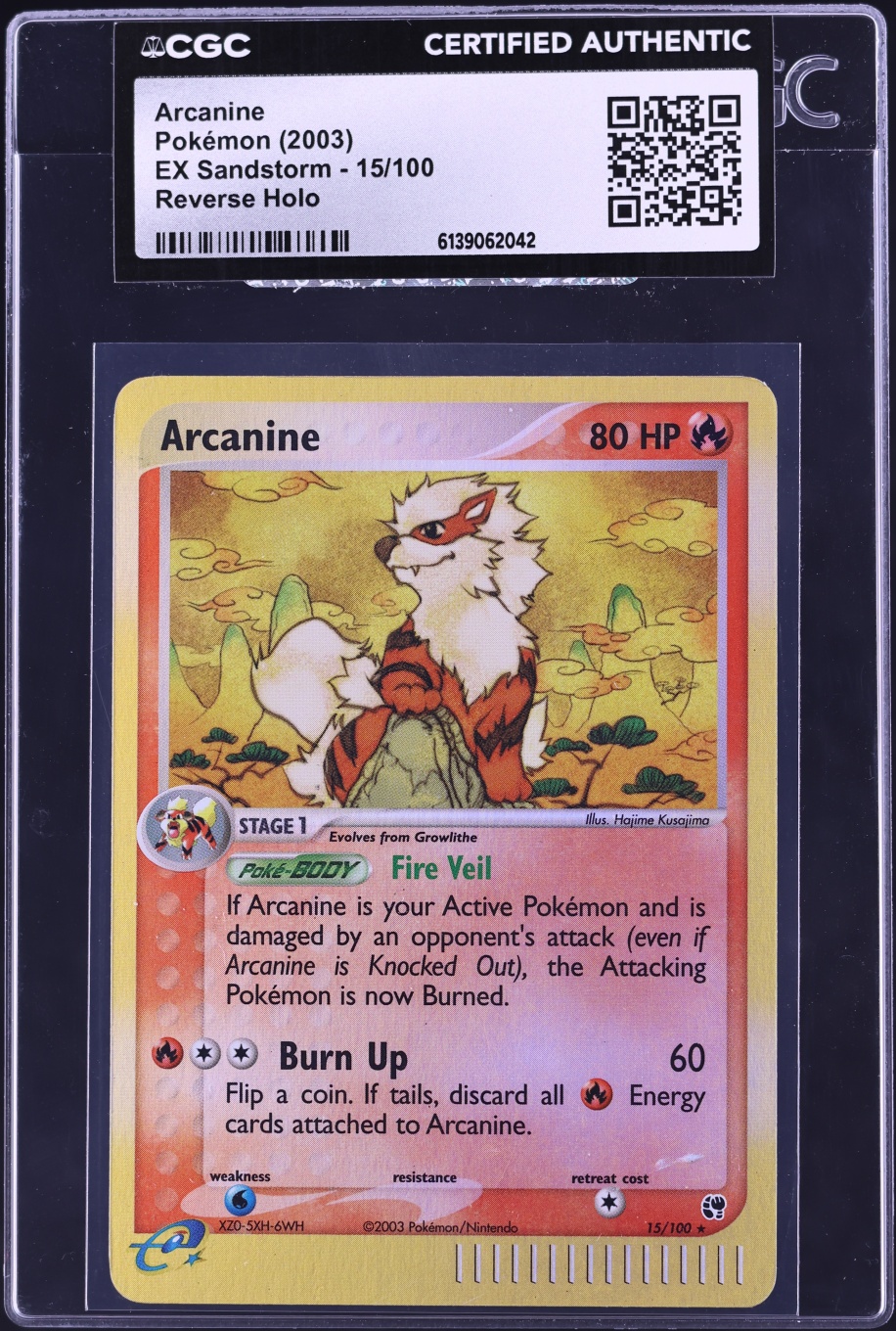 2003 Pokemon EX Sandstorm Reverse Holo Arcanine #15 CGC AUTH