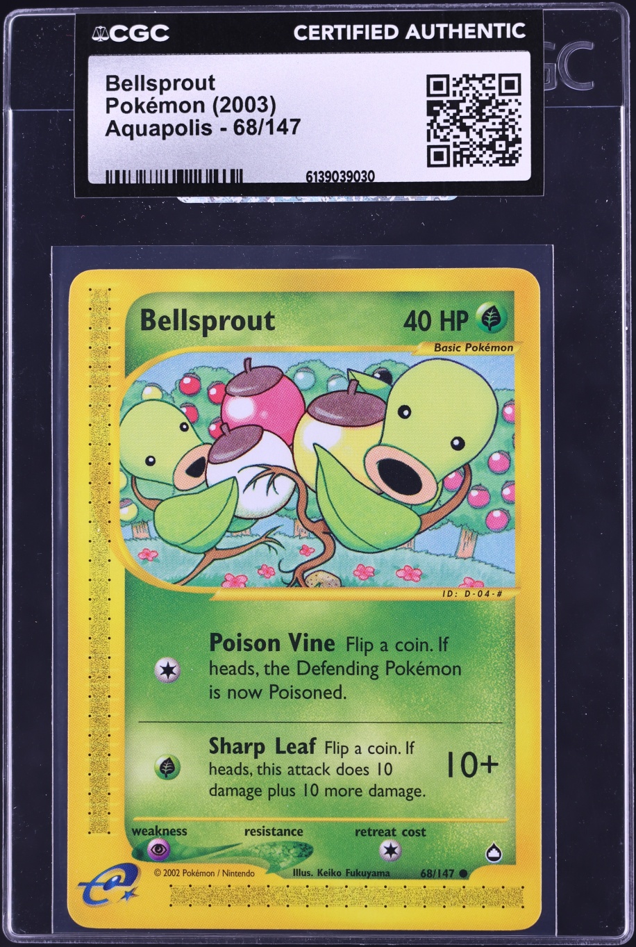 2003 Pokemon Aquapolis Bellsprout #68 CGC AUTH