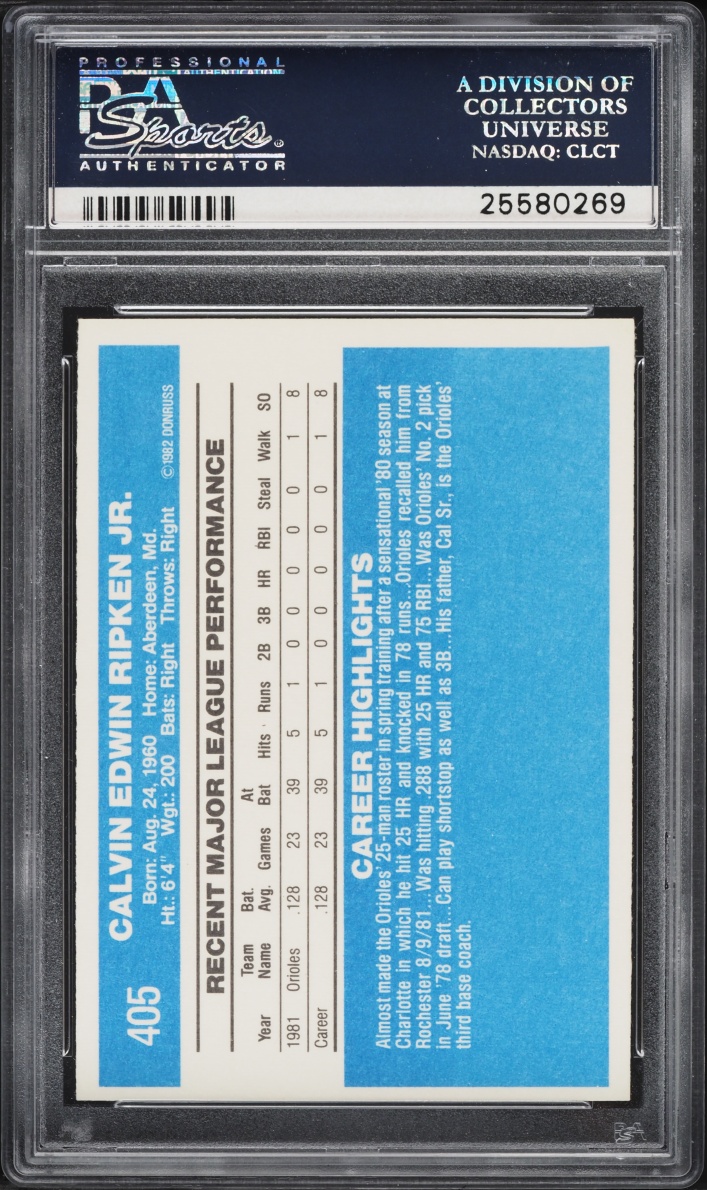 1982 Donruss Cal Ripken Jr. ROOKIE #405 PSA 9 MINT