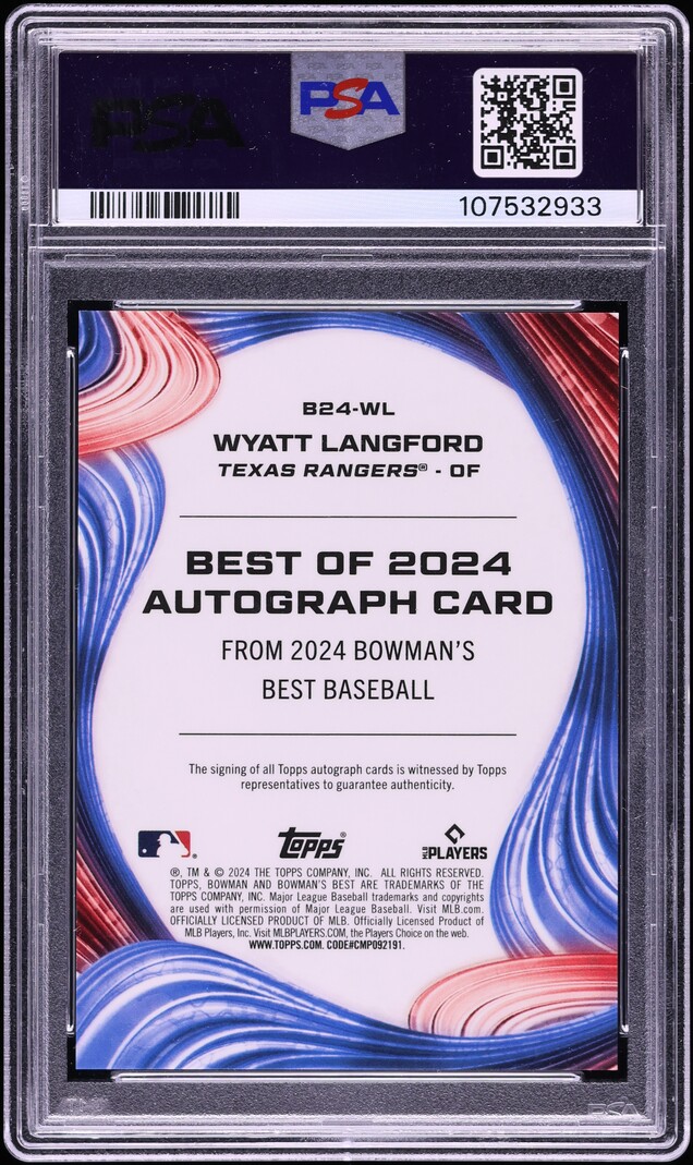 2024 Bowman's Best Of '24 Wyatt Langford ROOKIE AUTO #B24-WL PSA 10 GEM MINT