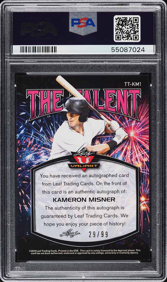 2019 Leaf Valiant The Talent Green Kameron Misner ROOKIE AUTO /99 #TT-KM1 PSA 9 MINT