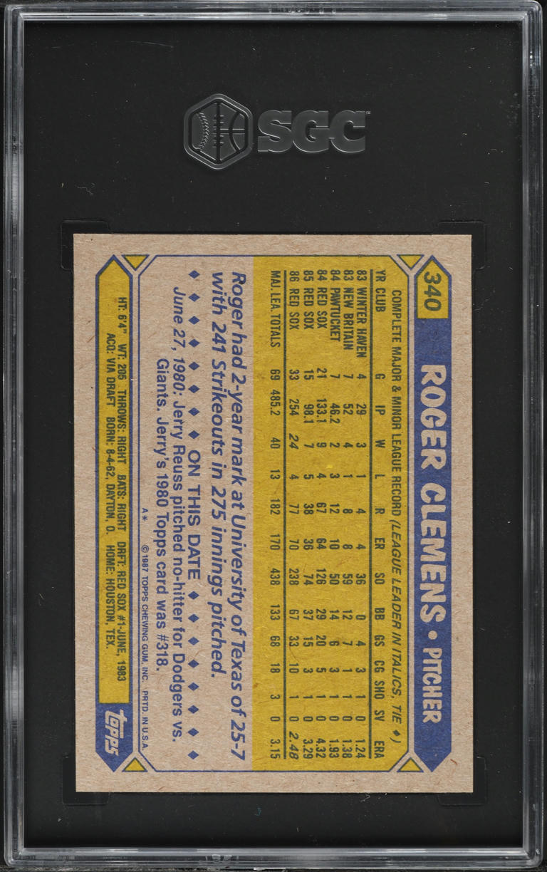 1987 Topps Roger Clemens #340 SGC 9 MINT