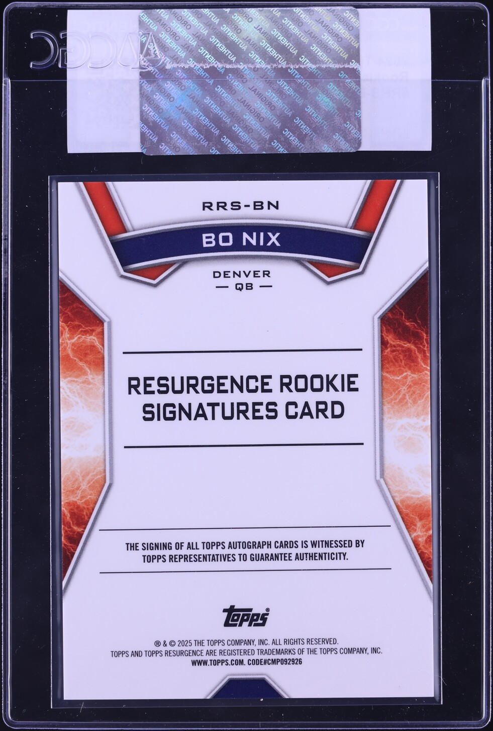2024 Topps Resurgence Bo Nix ROOKIE AUTO #RRS-BN CGC AUTH
