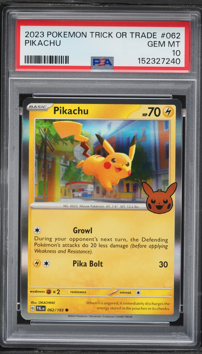 2023 Pokemon Scarlet & Violet Paldea Evolved Trick Or Trade Holo Pikachu #62 PSA 10 GEM MINT