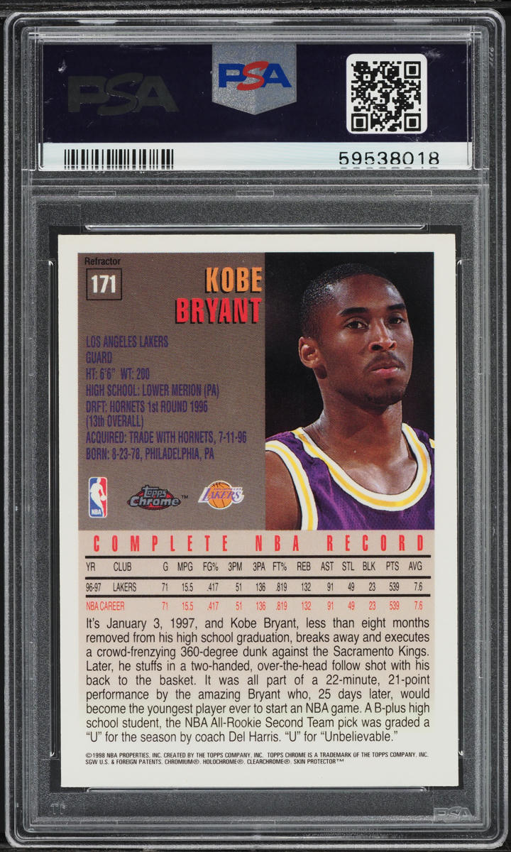 1997 Topps Chrome Refractor Kobe Bryant #171 PSA 9 MINT