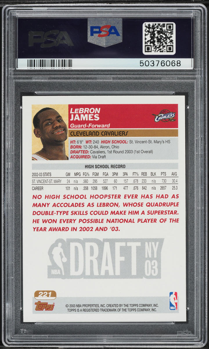 2003 Topps Basketball LeBron James ROOKIE #221 PSA 8 NM-MT