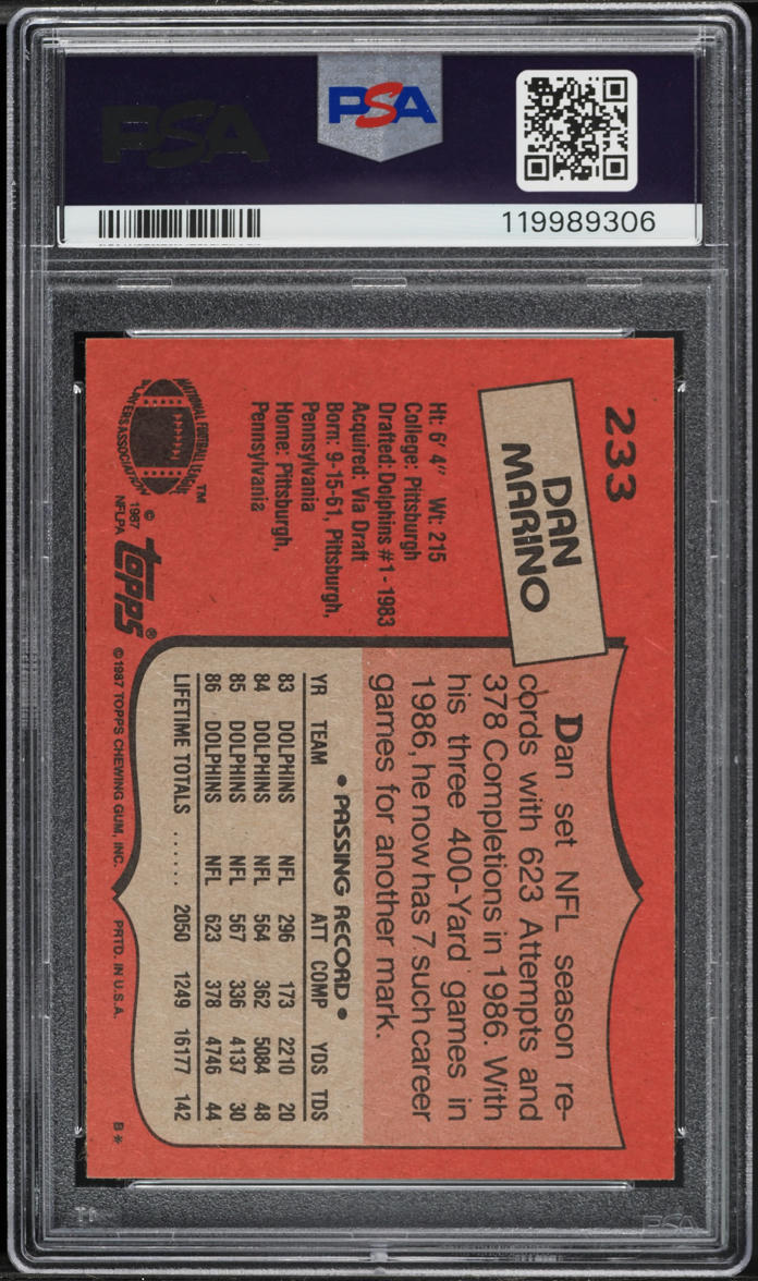 1987 Topps Football Dan Marino #233 PSA 6 EXMT