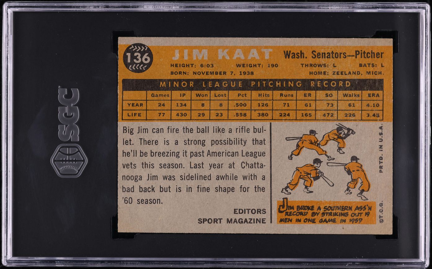 1960 Topps Jim Kaat ROOKIE #136 SGC 4.5 VGEX+