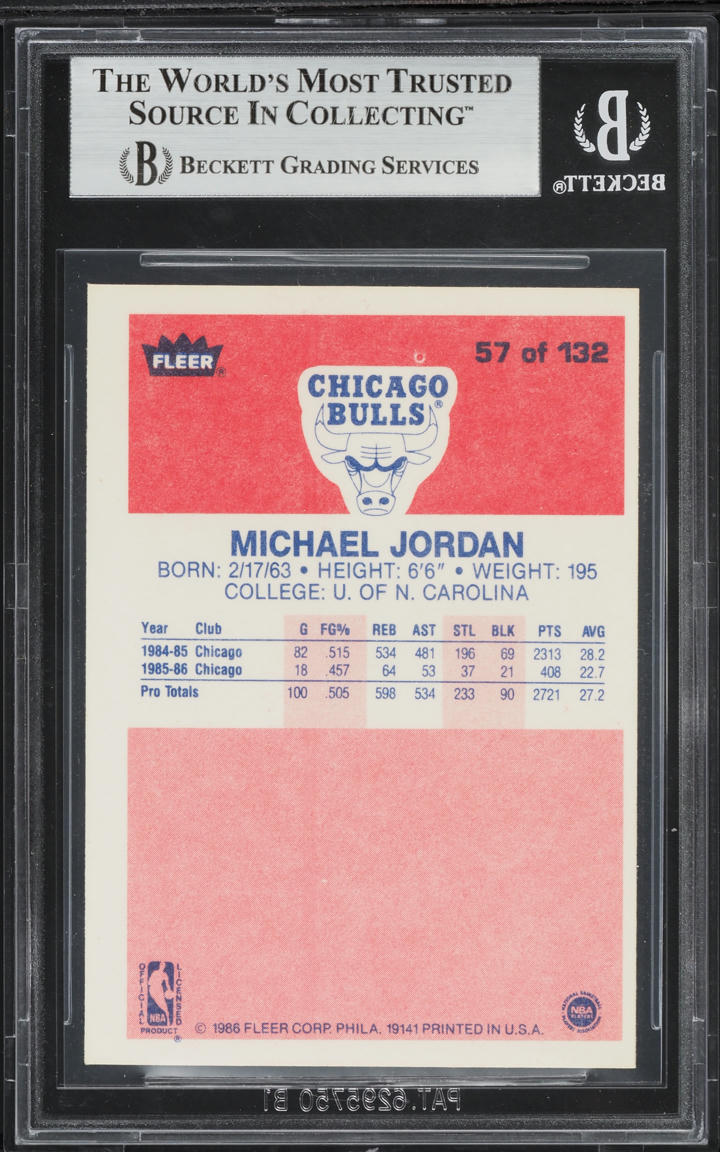 1986 Fleer Basketball Michael Jordan ROOKIE #57 BGS 7.5 NRMT+