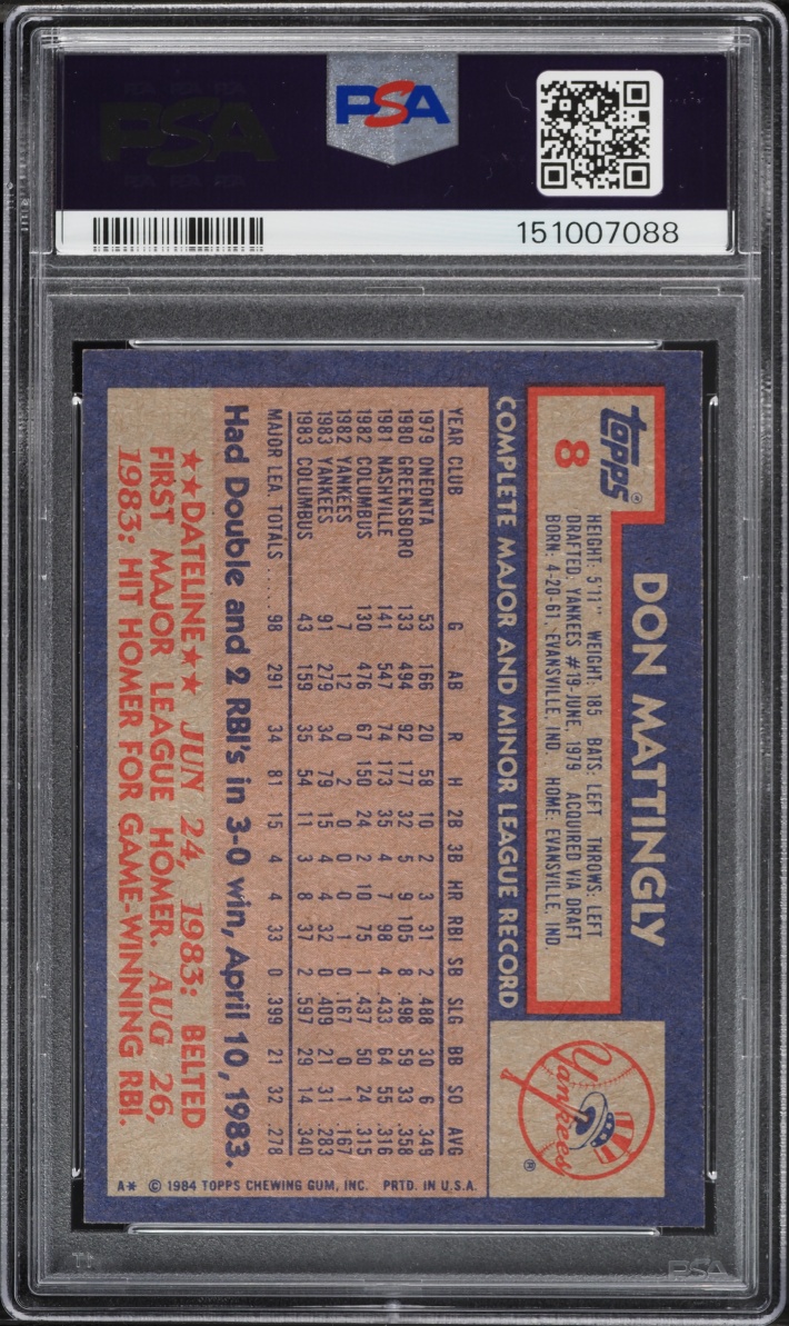 1984 Topps Don Mattingly ROOKIE #8 PSA 7 NRMT