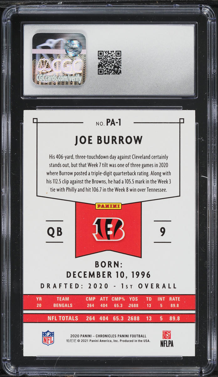 2020 Panini Chronicles Joe Burrow ROOKIE #PA-1 CGC 9 MINT