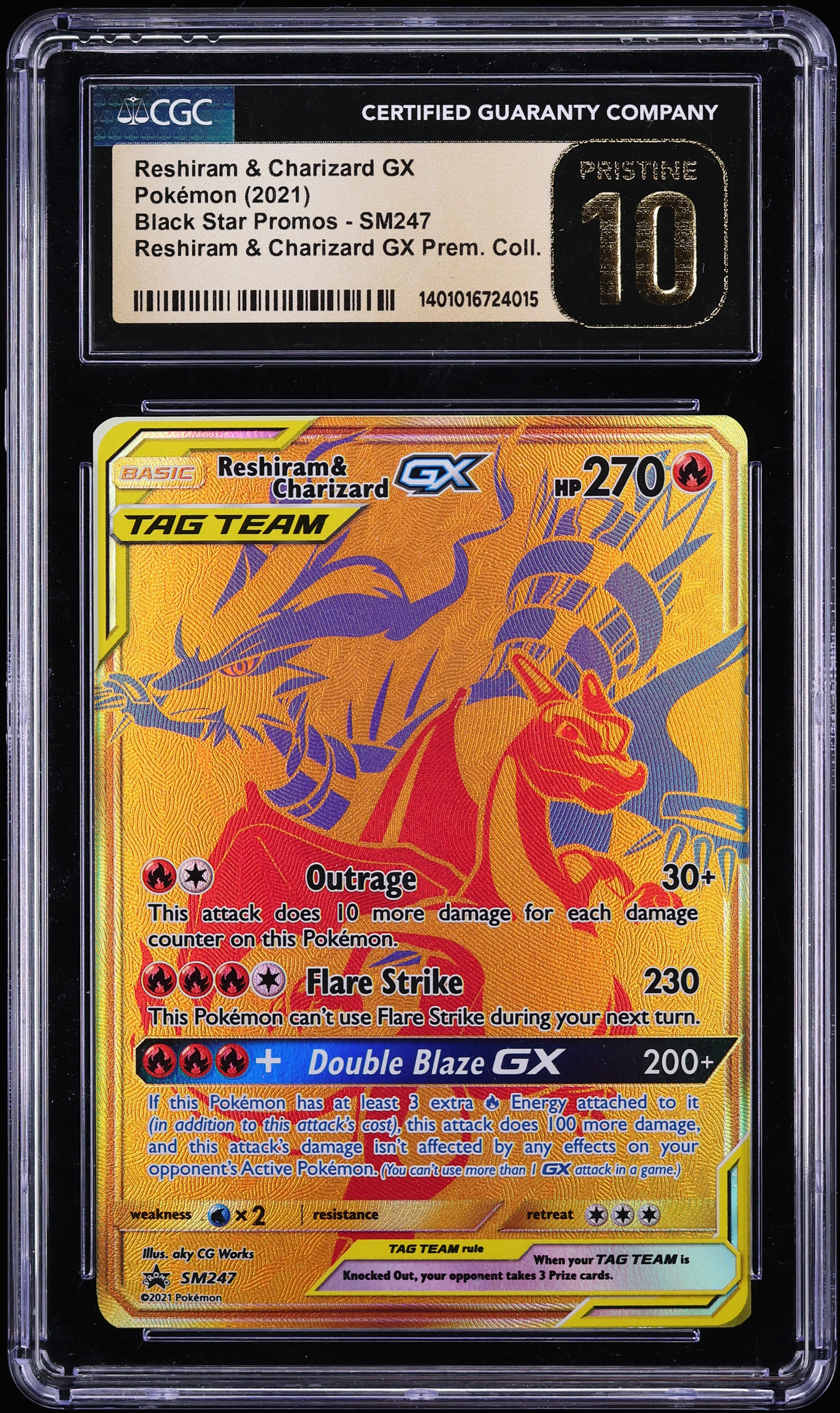 2021 Pokemon Sun & Moon Promo Premium Full Art Reshiram & Charizard GX #SM247 CGC 10 PRISTINE