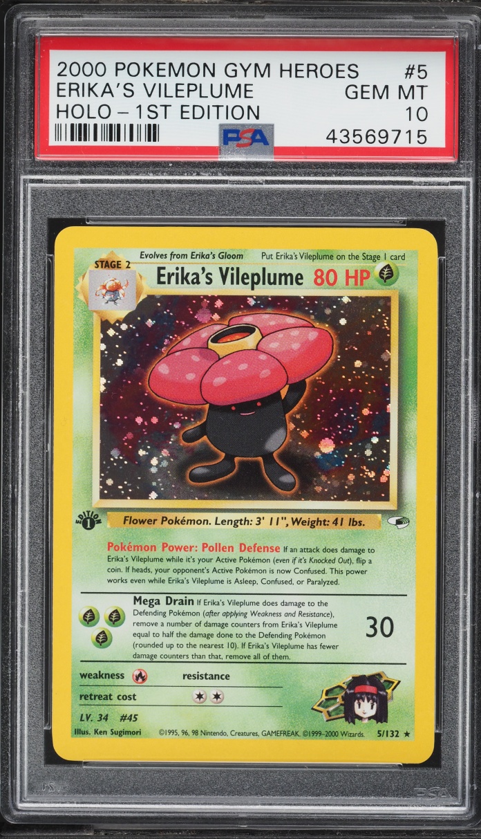 2000 Pokemon Gym Heroes 1st Edition Holo Erika's Vileplume #5 PSA 10 GEM MINT