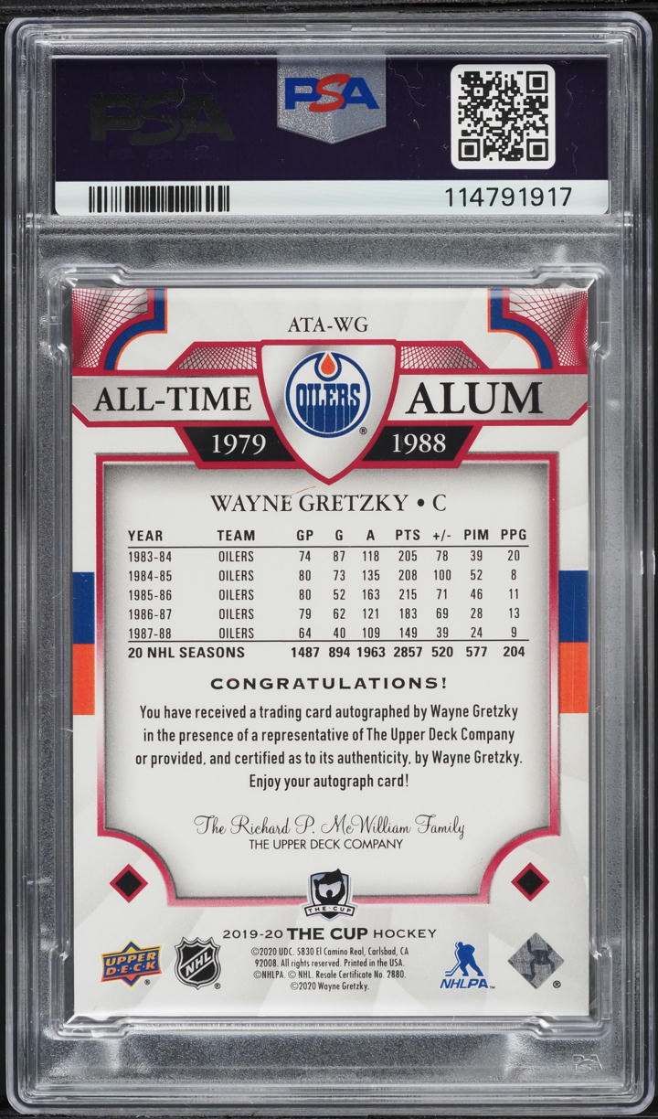2019 Upper Deck The Cup All-Time Alumni Red Foil Wayne Gretzky AUTO 1/5 PSA AUTH