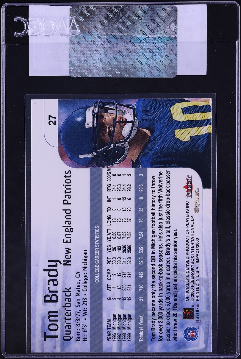 2000 Skybox Impact Tom Brady ROOKIE #27 CGC AUTH