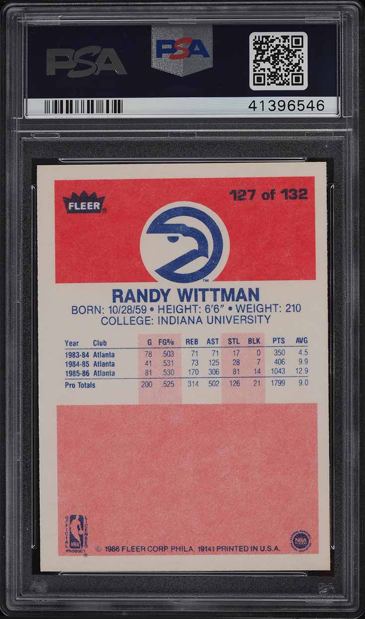 1986 Fleer Basketball Randy Wittman #127 PSA 9 MINT
