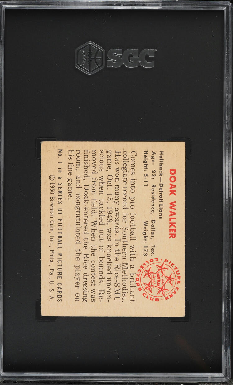 1950 Bowman Football Doak Walker #1 SGC 4.5 VGEX+
