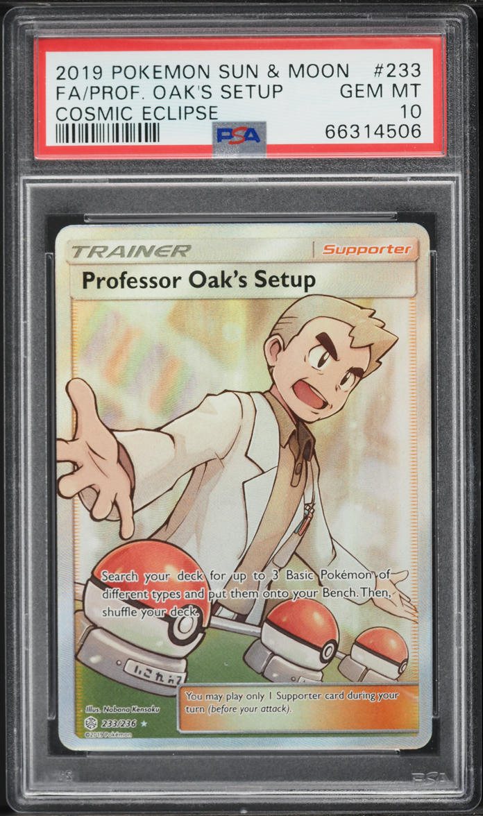 2019 Pokemon SM Cosmic Eclipse Full Art Professor Oak's Setup #233 PSA 10 GEM