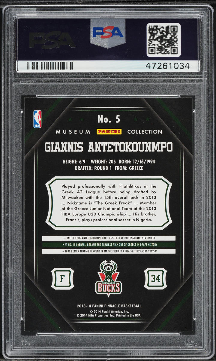 2013 Panini Pinnacle Museum Collection Giannis Antetokounmpo ROOKIE #5 PSA 10