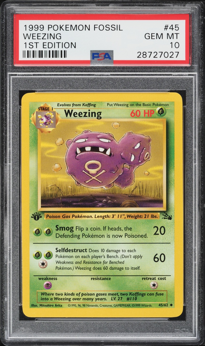 1999 Pokemon Fossil 1st Edition Weezing #45 PSA 10 GEM MINT