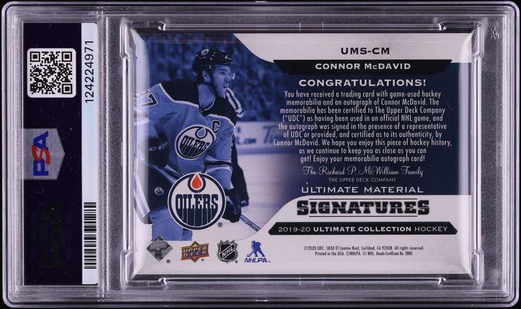 2019 Ultimate Collection Connor McDavid PATCH AUTO /25 #UMSCM PSA 9 MINT