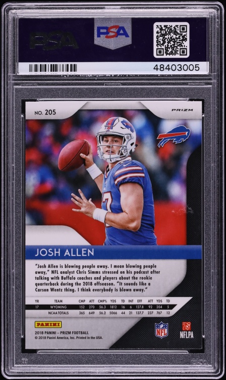 2018 Panini Prizm White Sparkle Josh Allen ROOKIE #205 PSA 10 GEM MINT