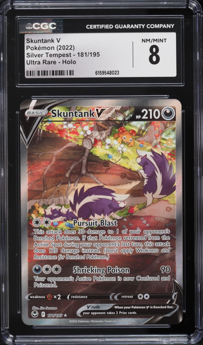 2022 Pokemon Sword & Shield Silver Tempest Full Art Skuntank V #181 CGC 8 NM-MT