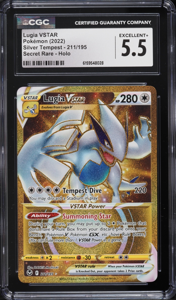 2022 Pokemon Sword & Shield Silver Tempest Gold Rare Lugia VSTAR #211 CGC 5.5 EX+