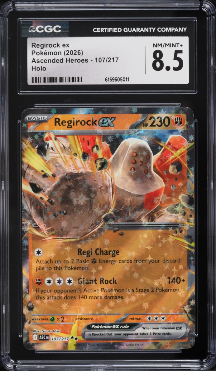 2026 Pokemon Mega Evolution Ascended Heroes Holo Regirock EX #107 CGC 8.5 NM-MT+