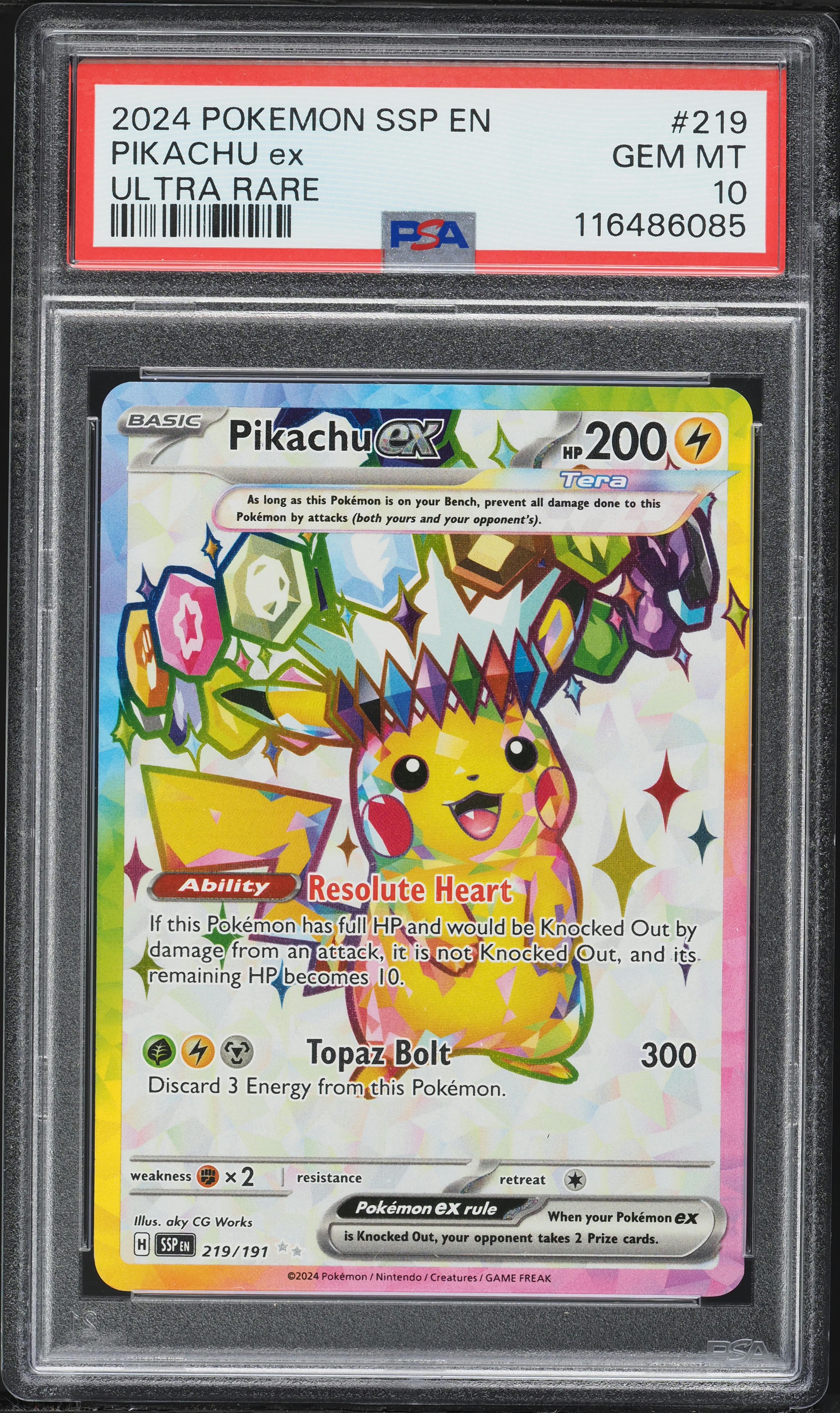2024 Pokemon Scarlet & Violet Surging Sparks Full Art Pikachu EX #219 PSA 10 GEM MINT