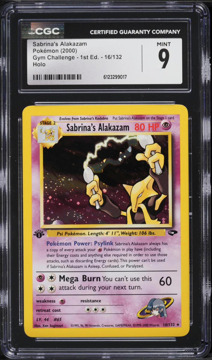 2000 Pokemon Gym Challenge 1st Edition Holo Sabrina's Alakazam #16 CGC 9 MINT