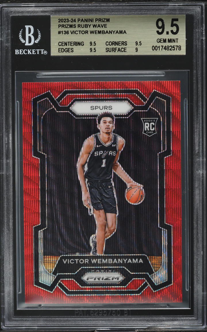2023 Panini Prizm Ruby Wave Victor Wembanyama ROOKIE #136 BGS 9.5 GEM MINT