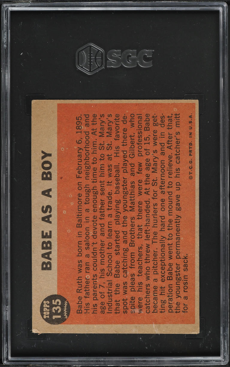 1962 Topps Babe Ruth Special Babe As A Boy #135 SGC 3 VG