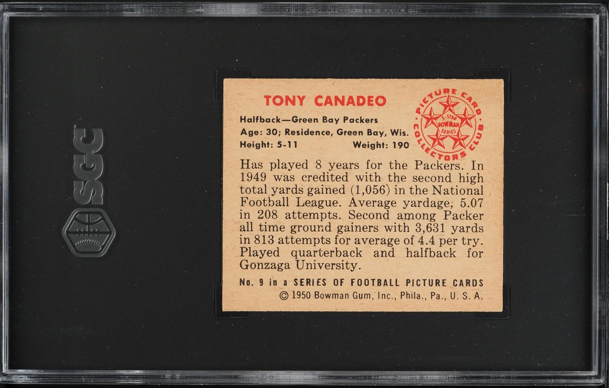 1950 Bowman Football Tony Canadeo #9 SGC 4.5 VGEX+