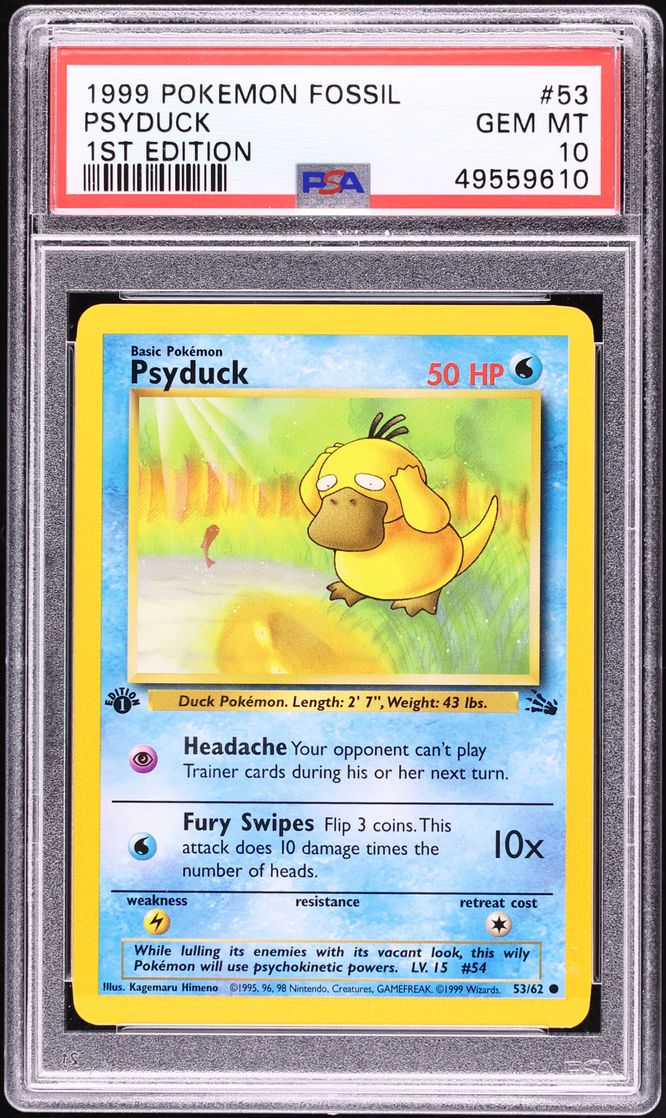 1999 Pokemon Fossil 1st Edition Psyduck #53 PSA 10 GEM MINT