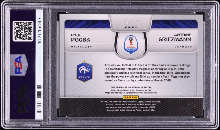 2018 Panini Prizm World Cup Connections Black Paul Pogba Antoine Griezmann 1/1 #C-7 PSA 9 MINT