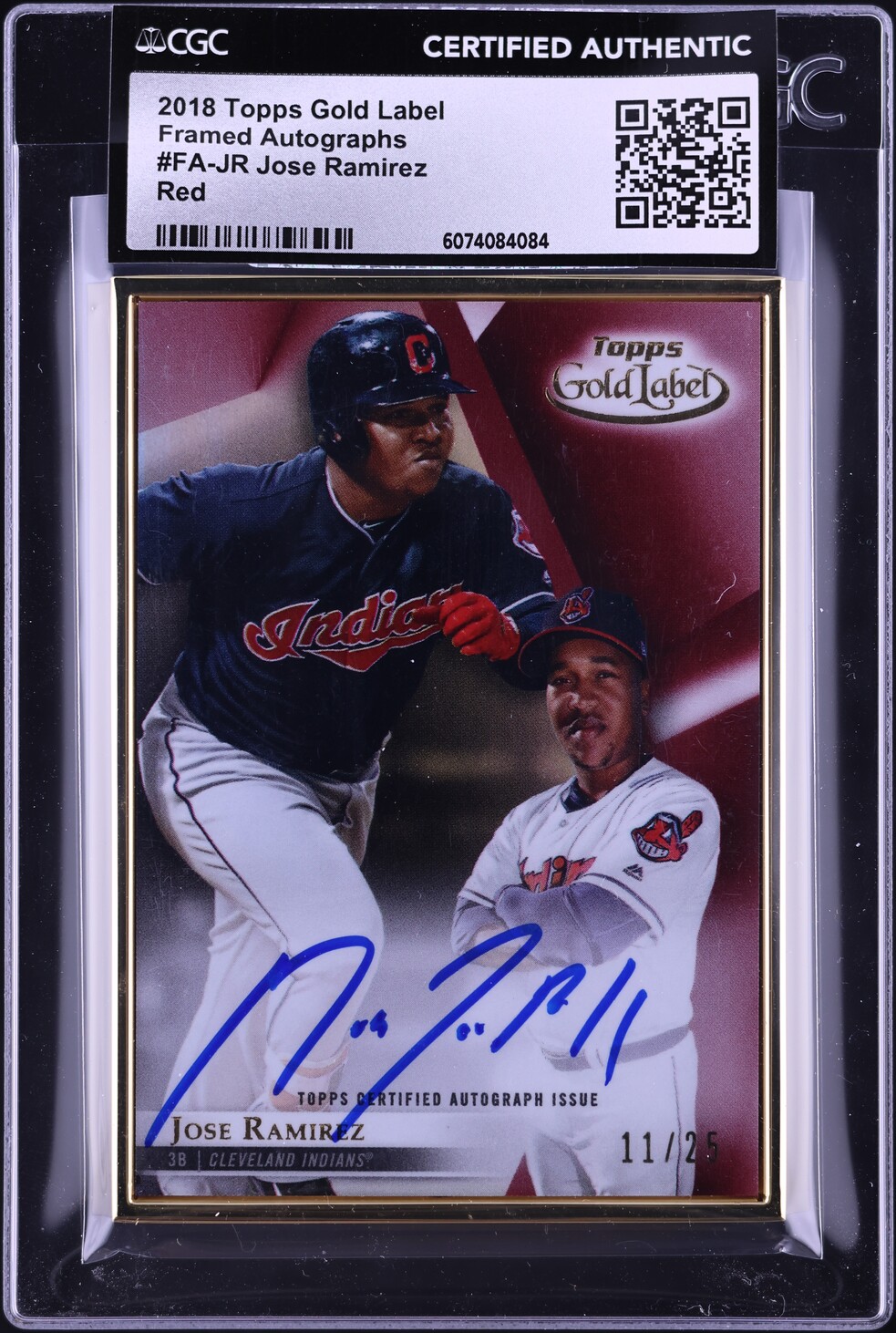 2018 Topps Gold Label Framed Red Jose Ramirez AUTO /25 #FA-JR CGC AUTH ...