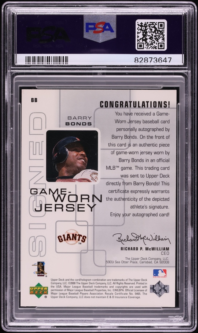 2000 UD Pros & Prospects Barry Bonds PATCH AUTO DNA 10 #BB PSA 9 MINT - Photo 2