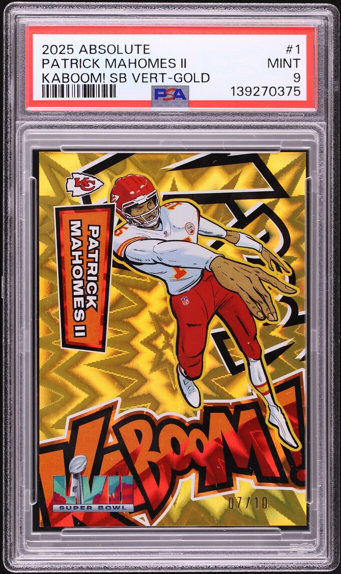 2025 Absolute Kaboom! Super Bowl Vertical Gold Patrick Mahomes II /10 #1 PSA 9 MINT