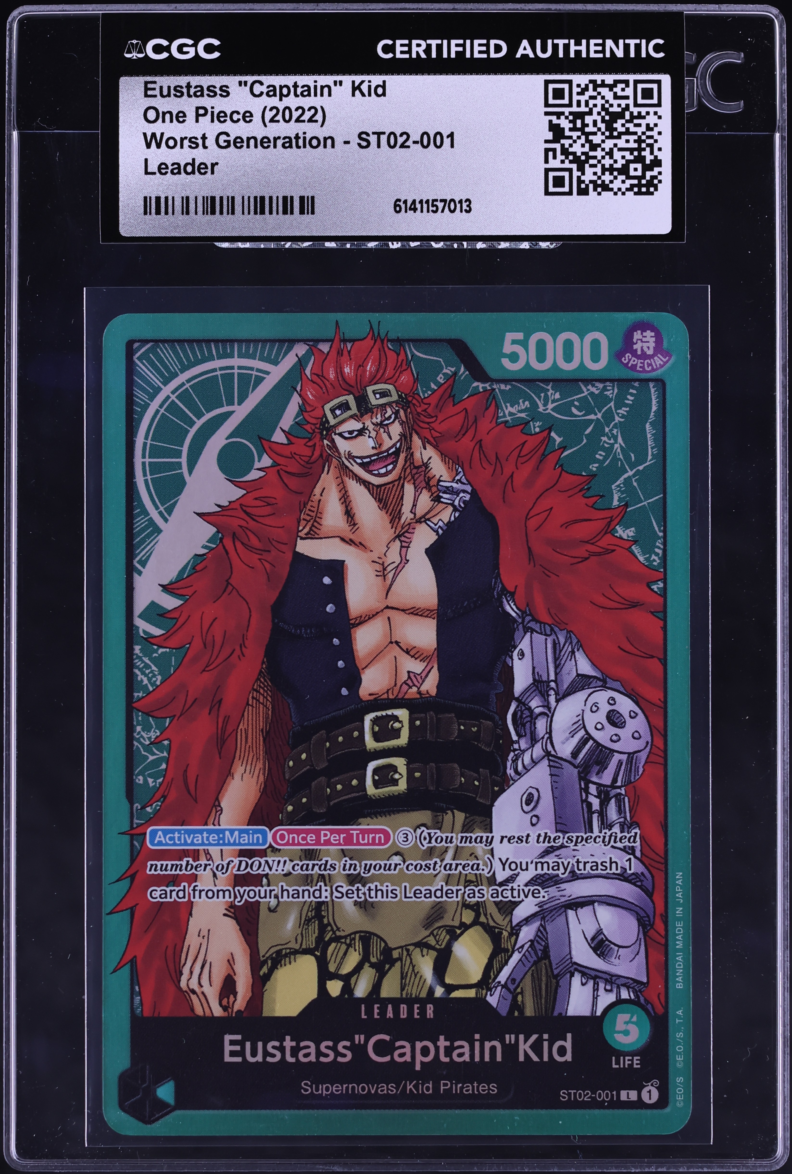 2022 One Piece Worst Generation Leader Eustass "Captain" Kid #ST02-001 CGC AUTH