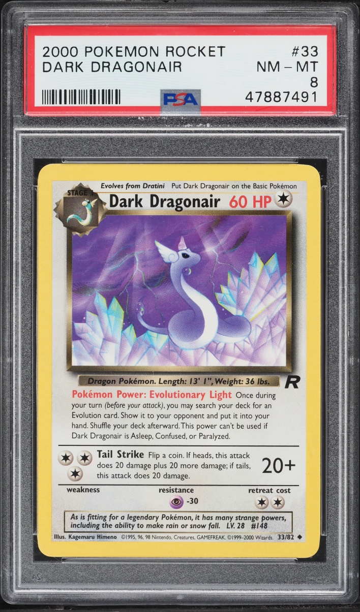 2000 Pokemon Team Rocket Dark Dragonair #33 PSA 8 NM-MT