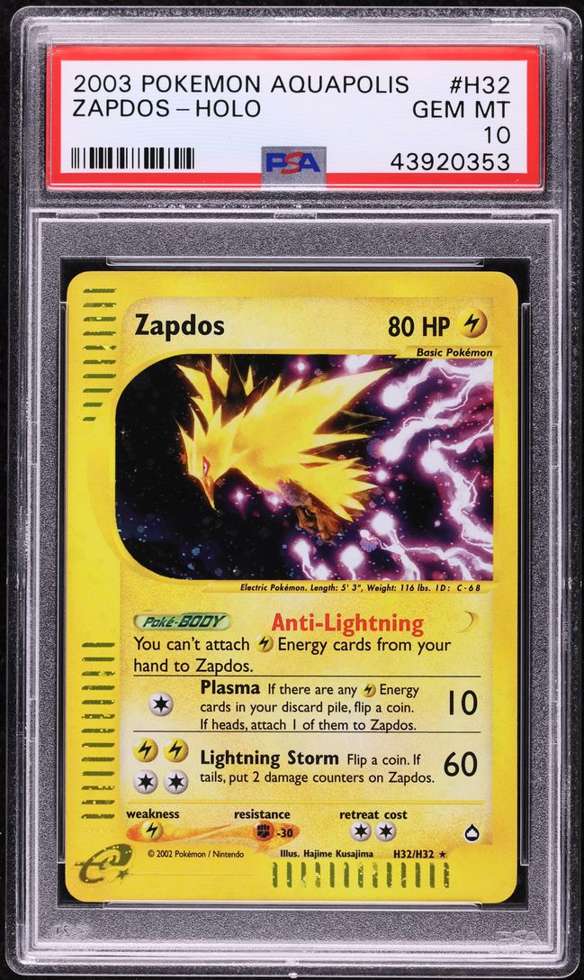2003 Pokemon Aquapolis Holo Zapdos #H32 PSA 10 GEM MINT