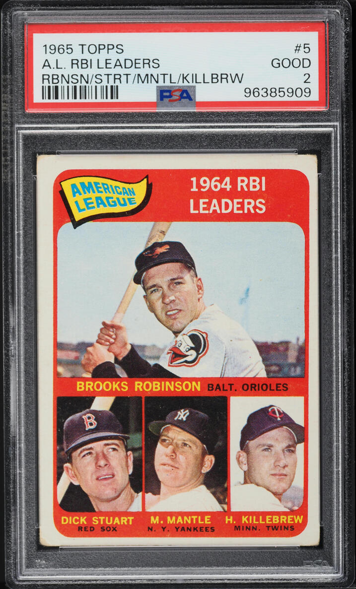 1965 Topps Mickey Mantle Brooks Robinson Harmon Killebrew AL RBI LDRS PSA 2 GD