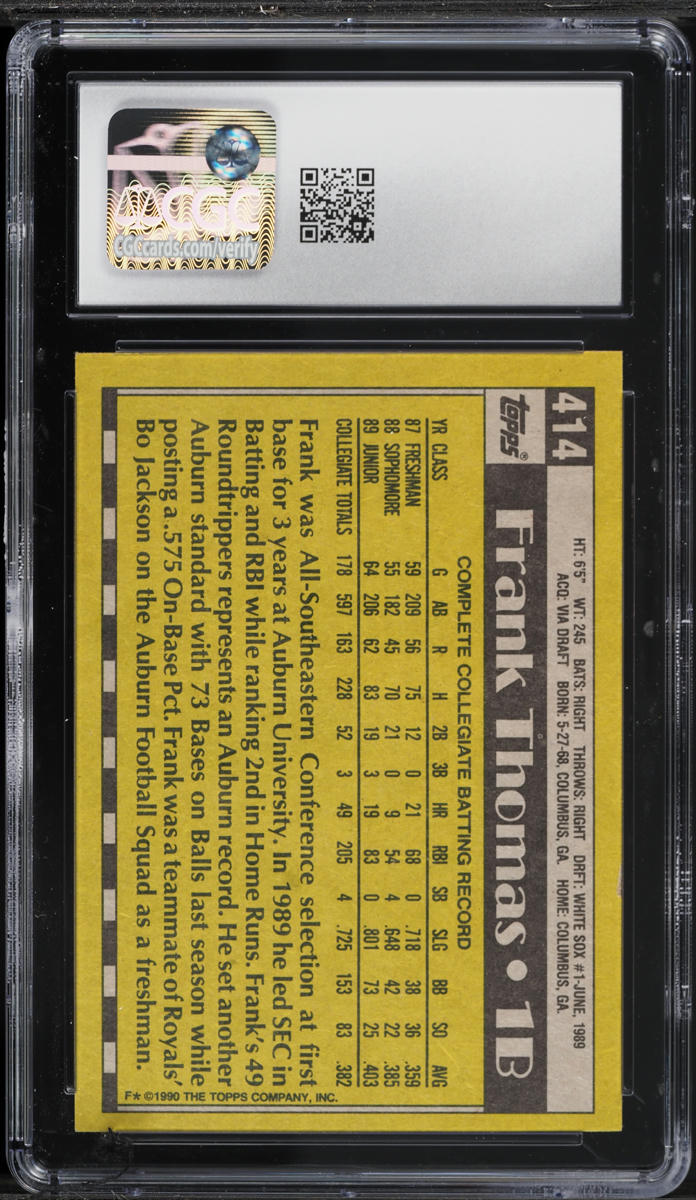 1990 Topps Frank Thomas ROOKIE #414 CGC 7.5 NRMT+
