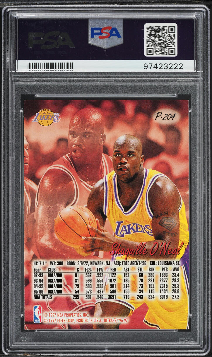 1996 Ultra Platinum Medallion Shaquille O'Neal #P-204 PSA 9 MINT - Photo 2
