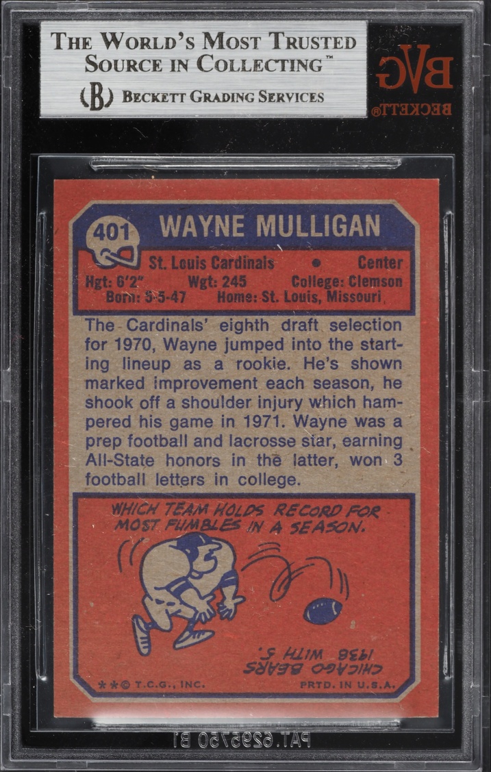 1973 Topps Football Wayne Mulligan #401 BVG 8.5 NM-MT+