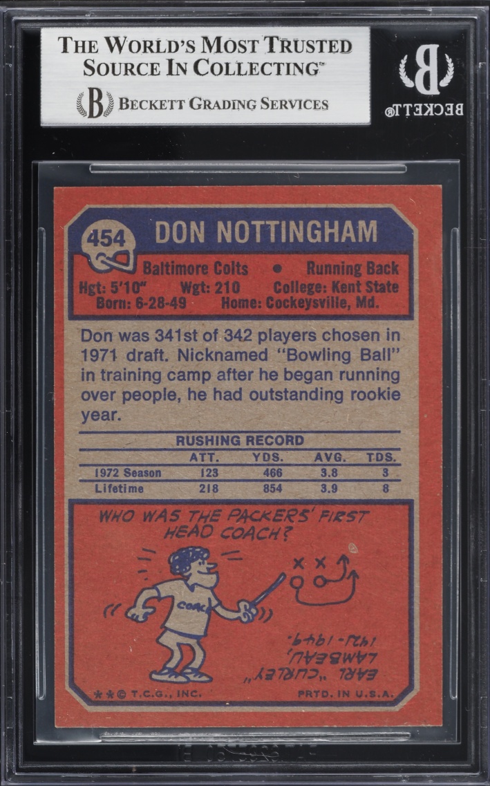 1973 Topps Football Don Nottingham ROOKIE #454 BGS 7 NRMT