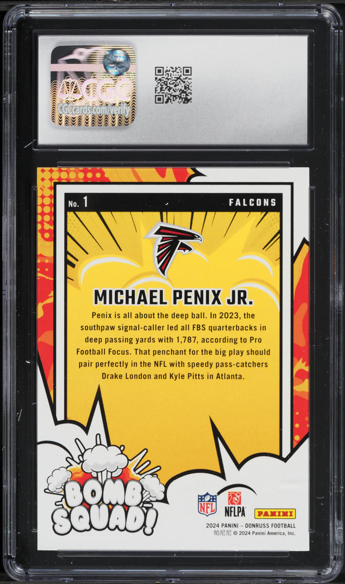 2024 Donruss Bomb Squad! Michael Penix Jr. ROOKIE #1 CGC 10 GEM MINT