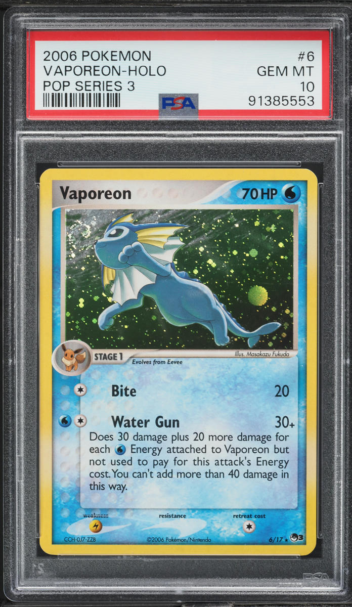 2006 Pokemon Pop Series 3 Holo Vaporeon #6 PSA 10 GEM MINT