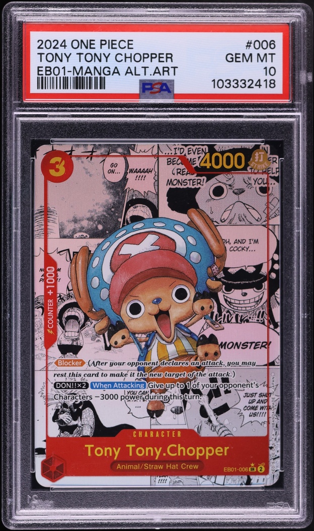 2024 One Piece Extra Booster Memorial SR Manga Alt Art Tony Tony Chopper #EB01-006 PSA 10 GEM